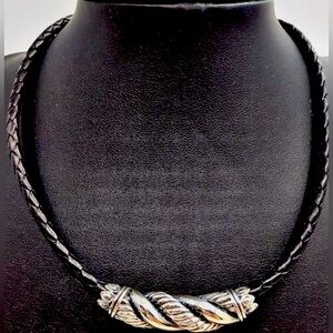 JAI John Hardy Twisted Sterling Silver Slider Pendant on Leather Cord Necklace